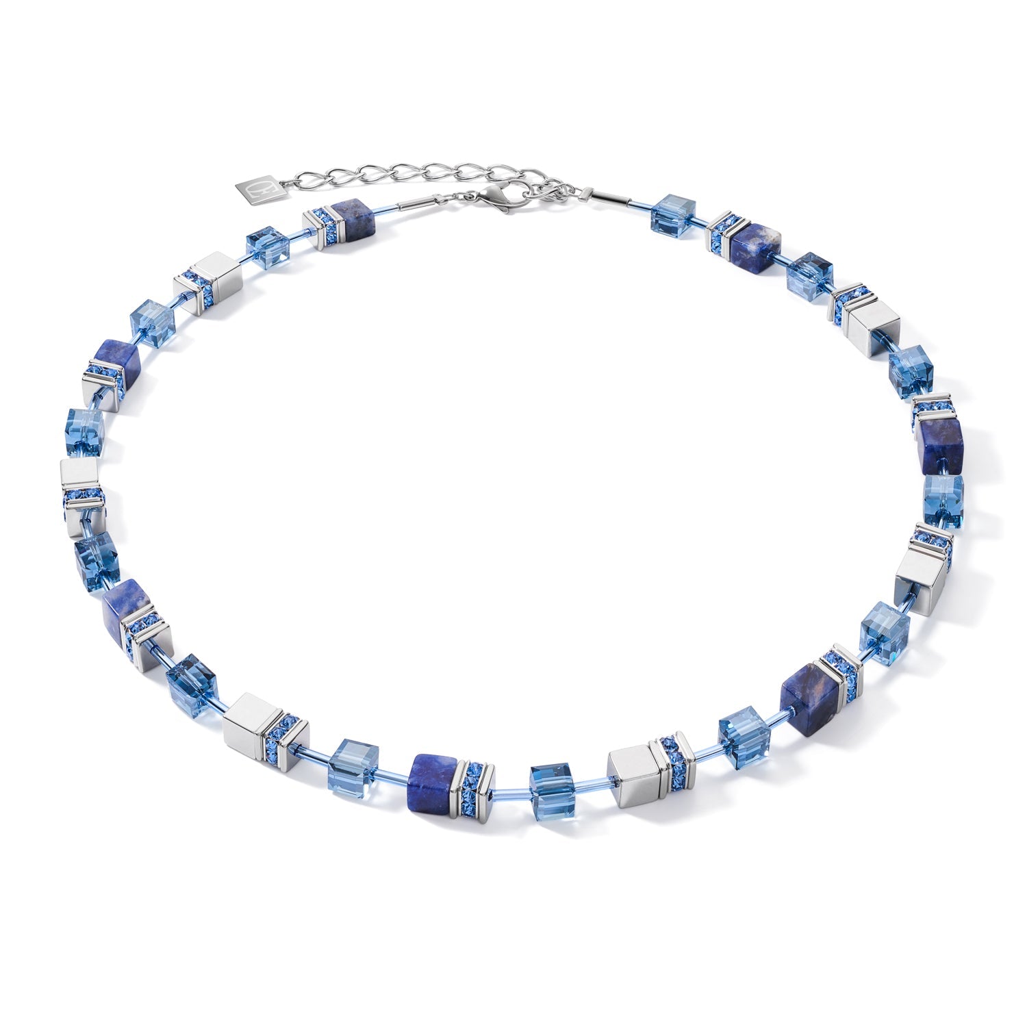Coeur De Lion GeoCUBE Sodalite Hematite Blue Necklace - Silver