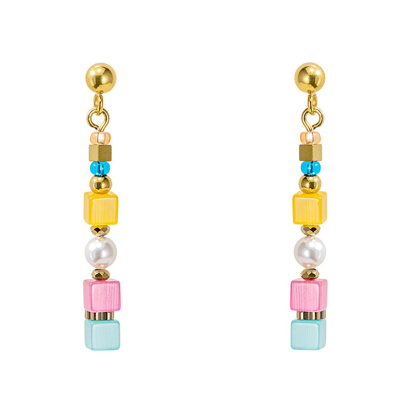 Coeur De Lion GeoCUBE Summer Breeze Multicolour Drop Earrings - Silver