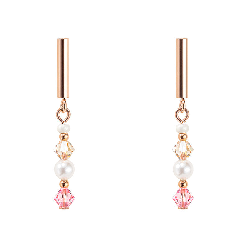 Coeur De Lion Princess Pearls Light Rose Drop Earrings - Silver