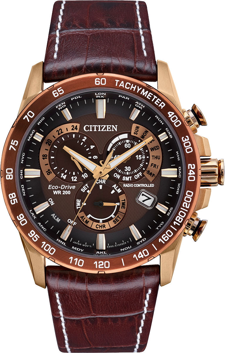 Citizen Watch Perpetual Chrono A-T Eco Drive Mens - Brown