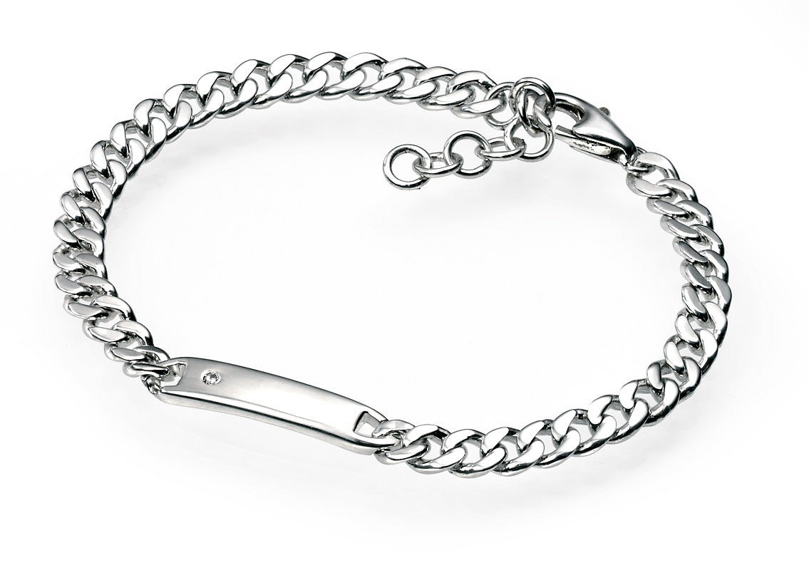 D For Diamond Sterling Silver Boys Classic ID Bracelet - Silver