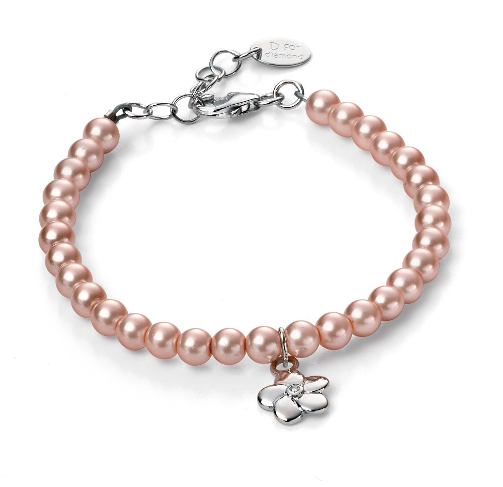 D For Diamond Sterling Silver Freshwater Pearl Flower Charm Bracelet - Silver