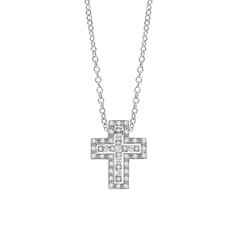 Damiani Belle Epoque 18ct White Gold 0.18ct Diamond Cross Necklace - Gold
