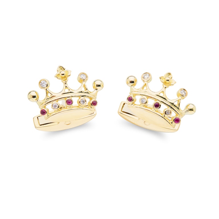 Deakin & Francis Cufflinks 18ct Yellow Gold Ruby And Diamond Crown - Gold