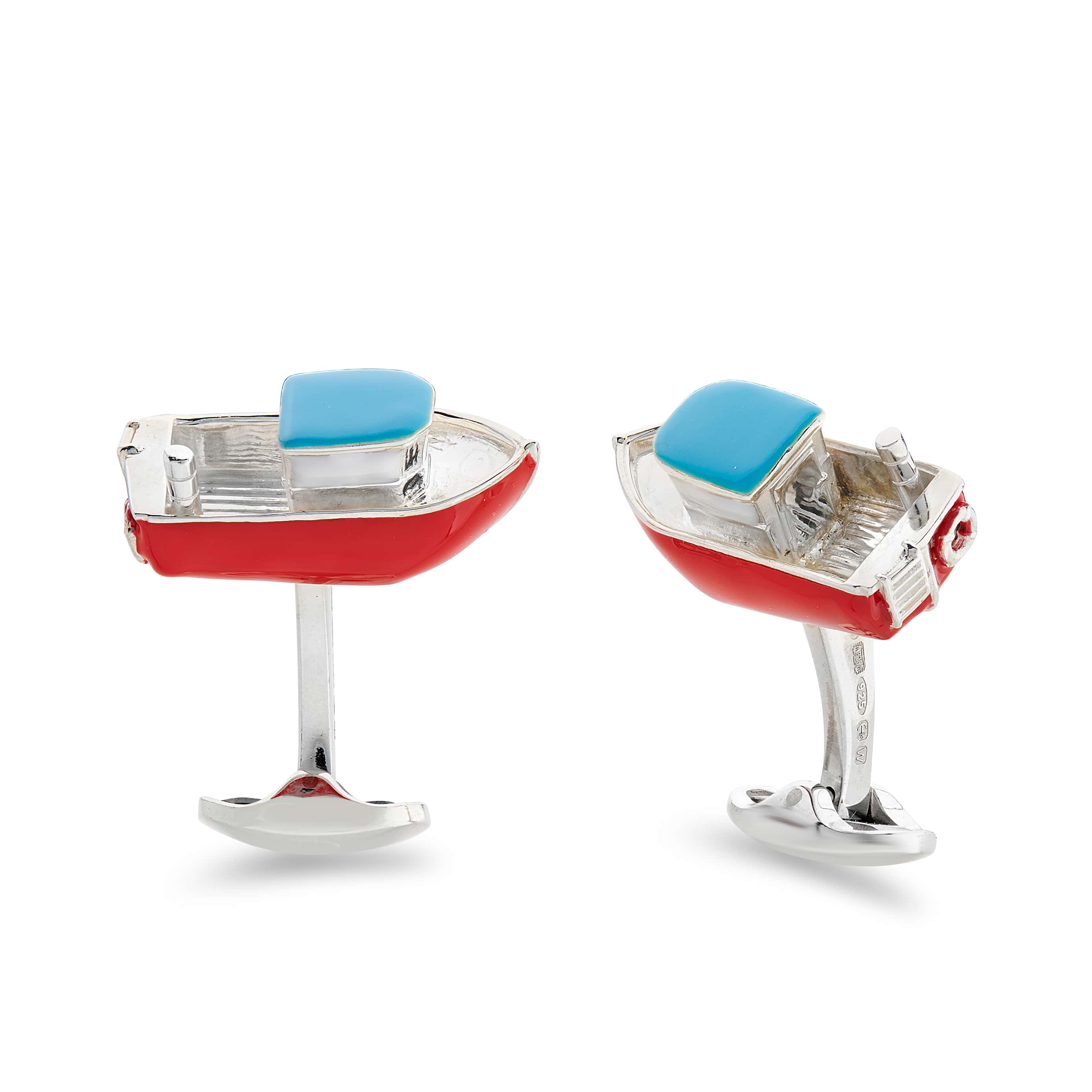 Deakin & Francis Cufflinks Enamel Red And Blue Tug Boat - Silver