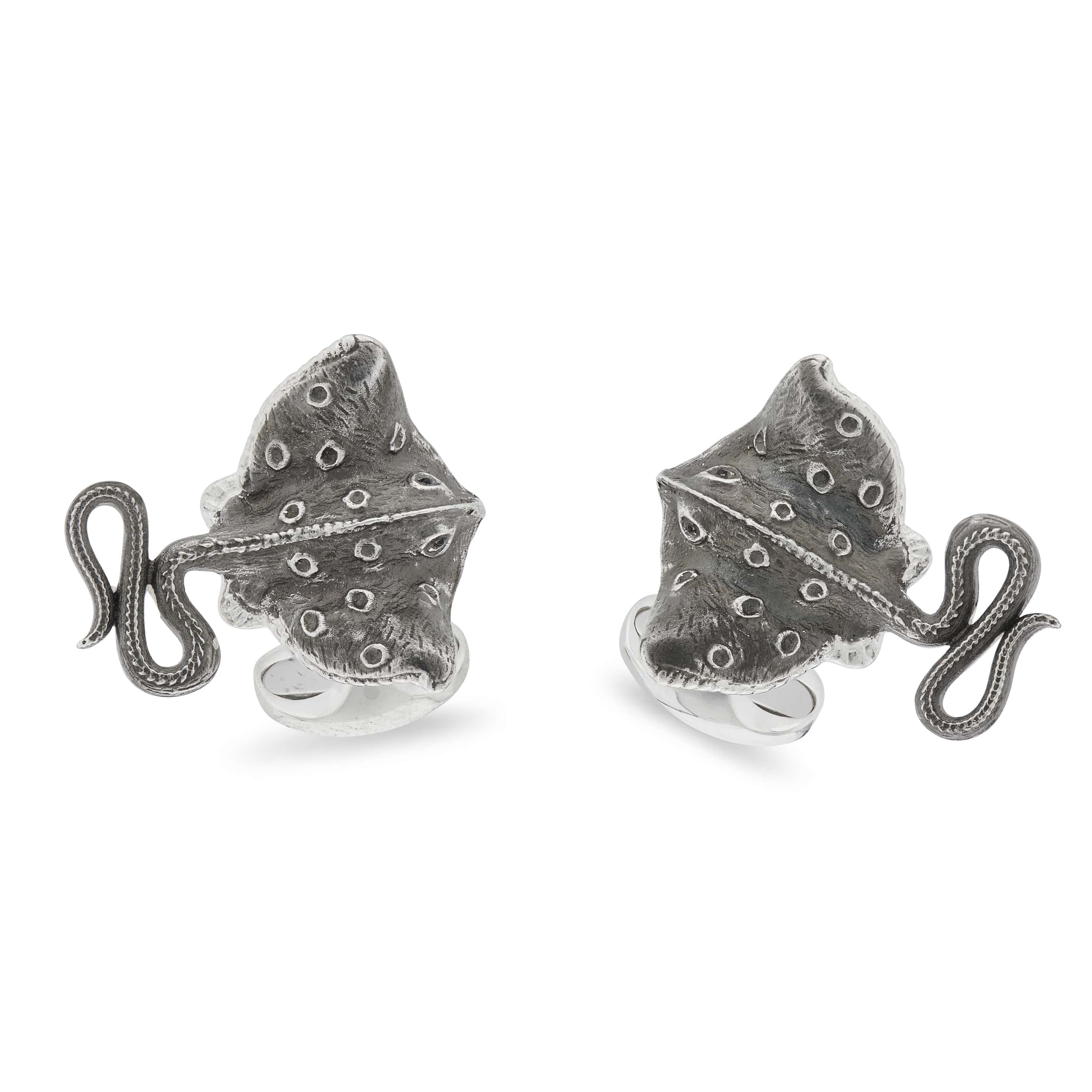Deakin & Francis Cufflinks Sterling Silver Oxidised Black Stingray - Silver