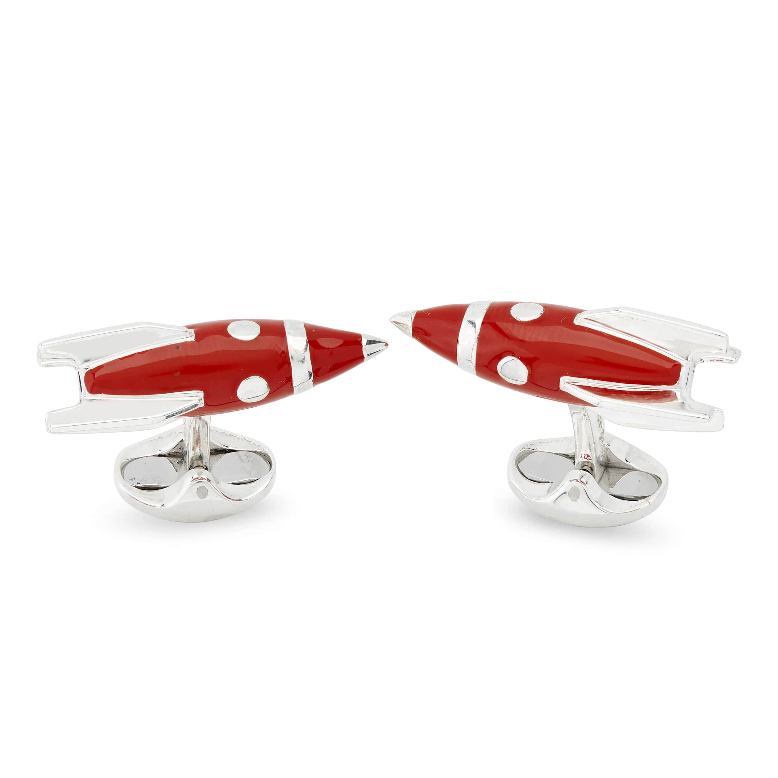 Deakin & Francis Cufflinks Sterling Silver Red Enamel Rocket - Silver
