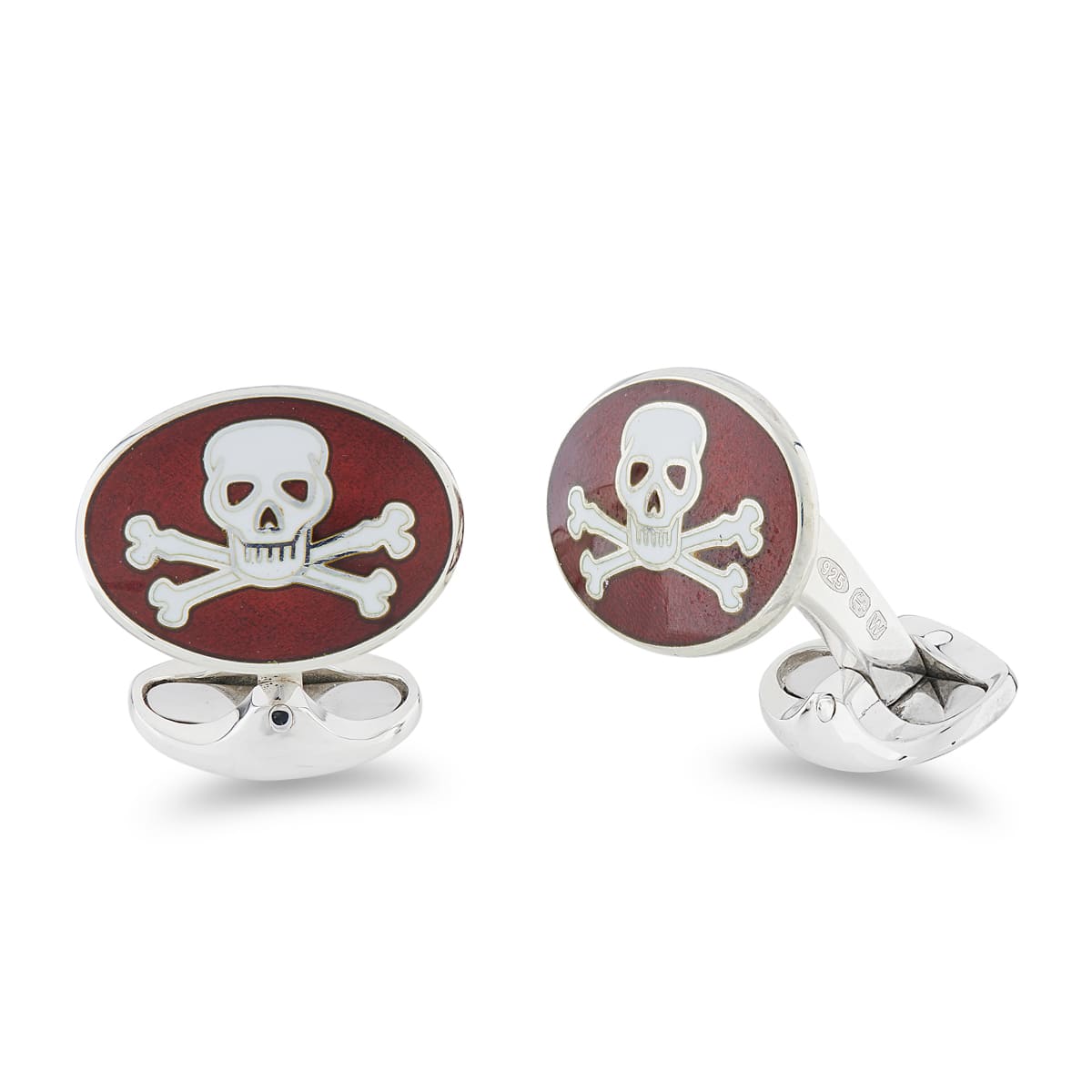 Deakin & Francis Cufflinks Sterling Silver Red Enamel Skull And Cross Bones - Silver