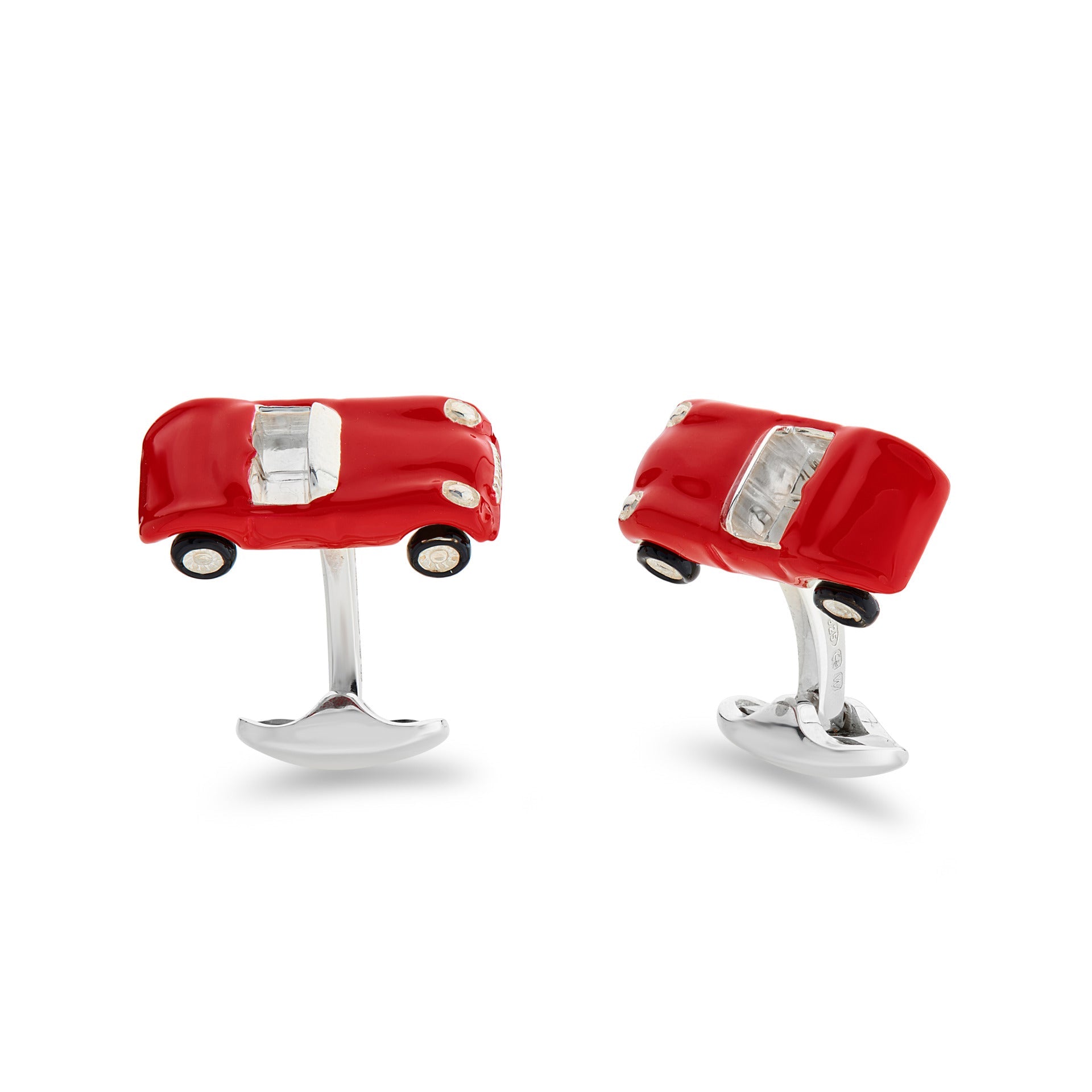 Deakin & Francis Cufflinks Sterling Silver Red Enamel Toy Sports Car - Silver