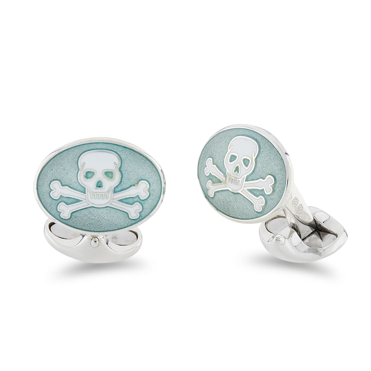 Deakin & Francis Cufflinks Sterling Silver Turquoise Enamel Skull And Cross Bones - Silver