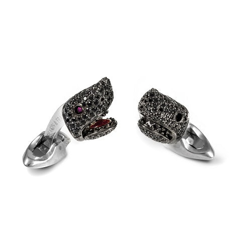 Deakin & Francis Sterling Silver Black Spinel Shark Head With Ruby Eyes