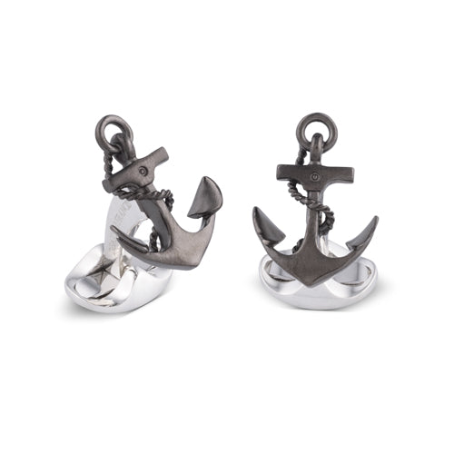 Deakin & Francis Sterling Silver Oxidised Anchor Cufflinks