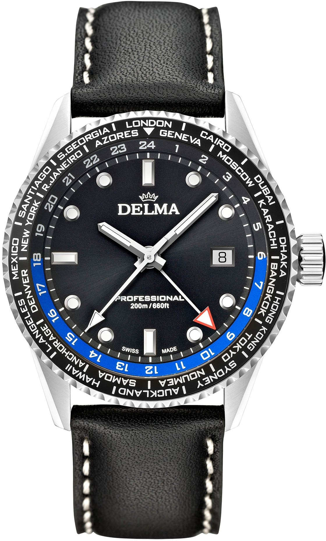 Delma Watch Cayman World Timer Quartz - Black