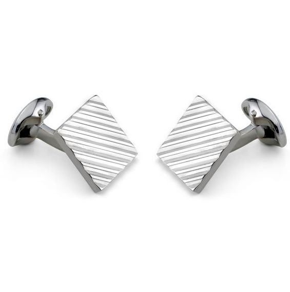 Deakin & Francis Cufflinks Sterling Silver Square Engine Turned - Silver