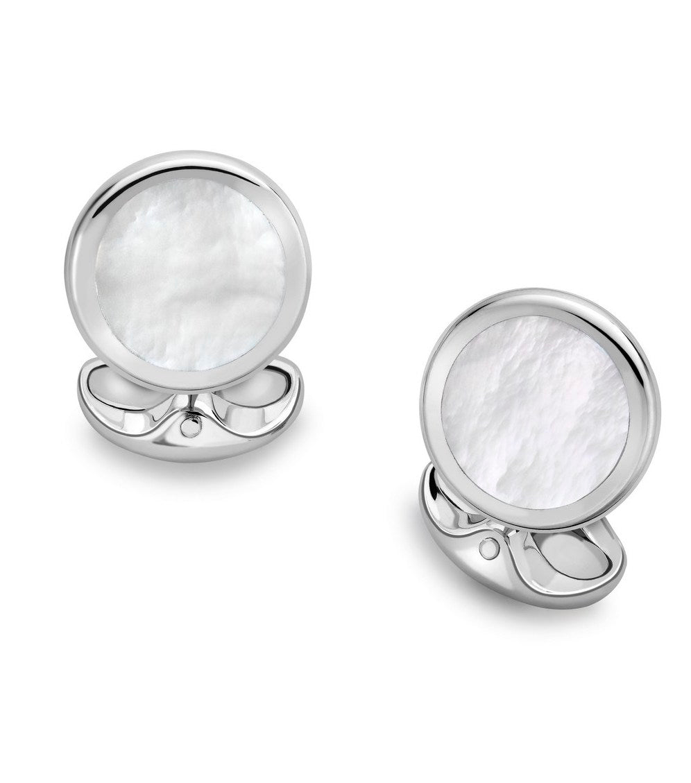 Deakin & Francis Cufflinks Sterling Silver Round Mother of Pearl - Silver