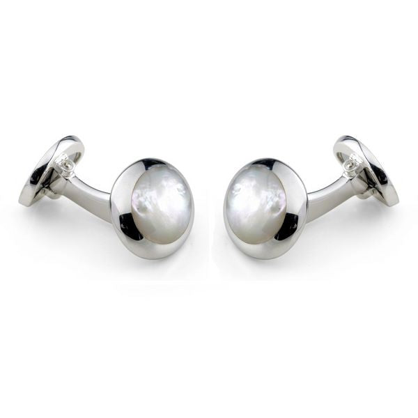 Deakin & Francis Cufflinks Sterling Silver Oval White Mother of Pearl - Silver