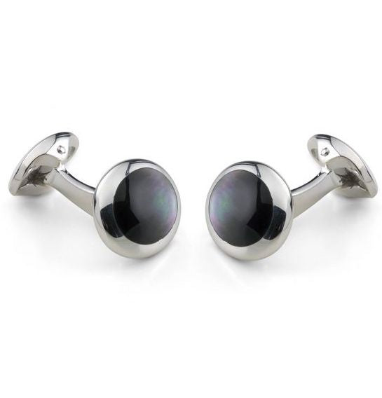 Deakin & Francis Cufflinks Sterling Silver Oval Grey Mother of Pearl - Silver