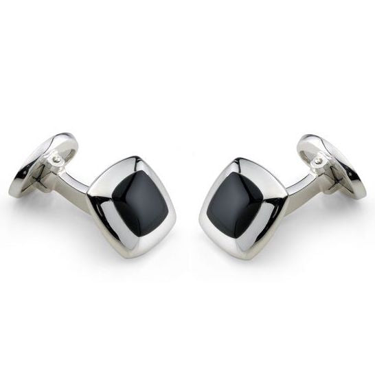 Deakin & Francis Cufflinks Sterling Silver Cushion Onyx Inlay - Silver