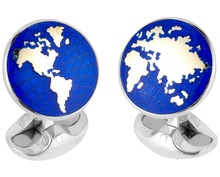 Deakin & Francis Cufflinks Sterling Silver Enamel World - Silver