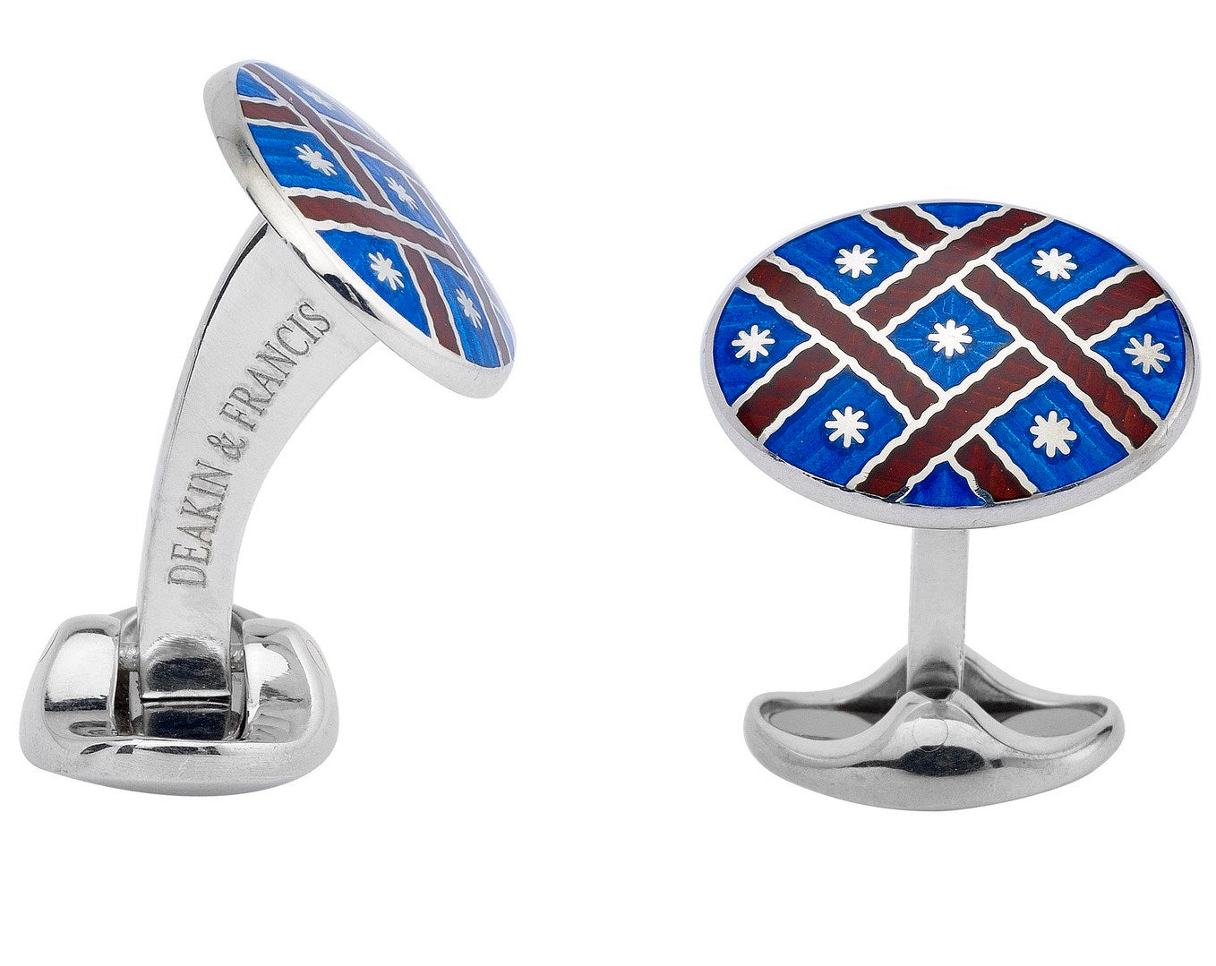 Deakin & Francis Cufflinks Sterling Silver Royal Blue Maroon Red Fancy Pattern Enamel - Silver