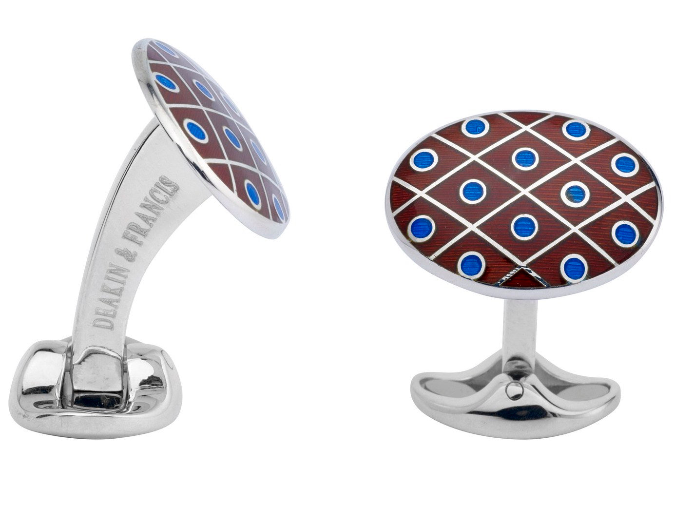 Deakin & Francis Cufflinks Sterling Silver Maroon Red with Royal Blue Spot - Silver