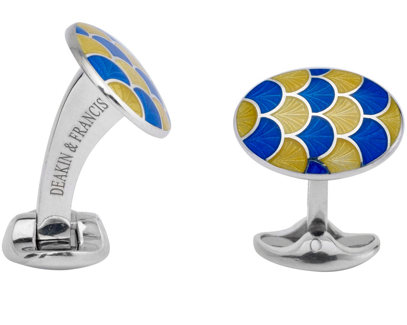 Deakin & Francis Cufflinks Sterling Silver Bright Yellow Royal Blue Enamel - Silver