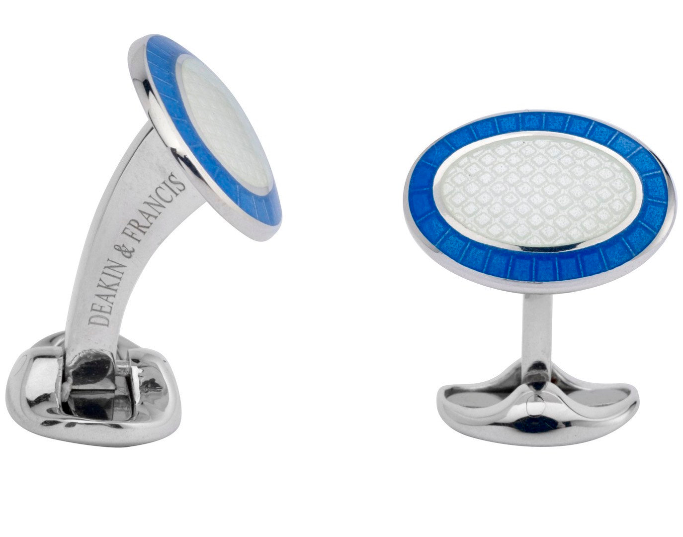 Deakin & Francis Cufflinks Sterling Silver Sky Blue & Clear Enamel - Silver