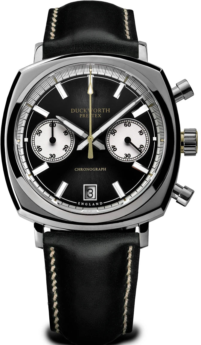 Duckworth Prestex Watch Chronograph 42 Black Sunburst Black Leather