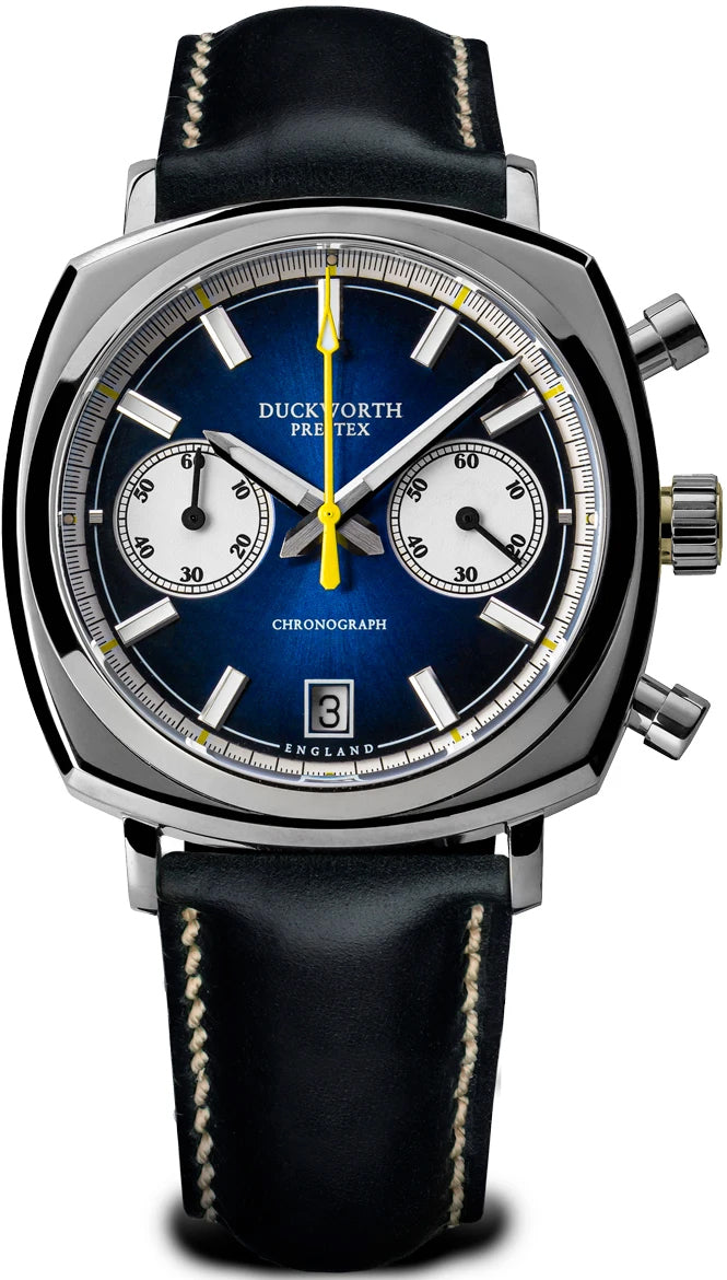 Duckworth Prestex Watch Chronograph 42 Blue Sunburst Blue Leather - Blue