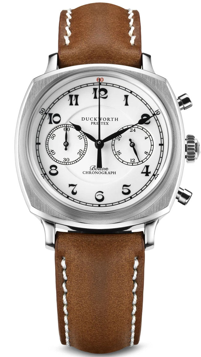 Duckworth Prestex Watch Bolton Chronograph White Brown Leather - White