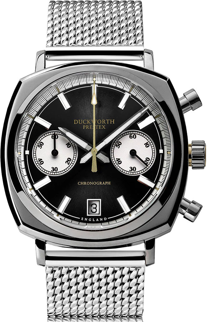 Duckworth Prestex Watch Chronograph 42 Black Sunburst Mesh Bracelet - Black