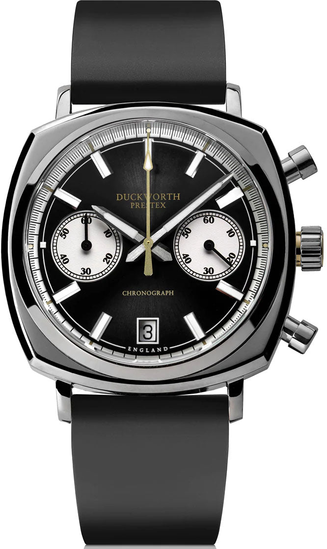 Duckworth Prestex Watch Chronograph 42 Black Sunburst Black Rubber - Black