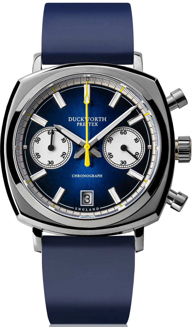 Duckworth Prestex Watch Chronograph 42 Blue Sunburst Blue Rubber