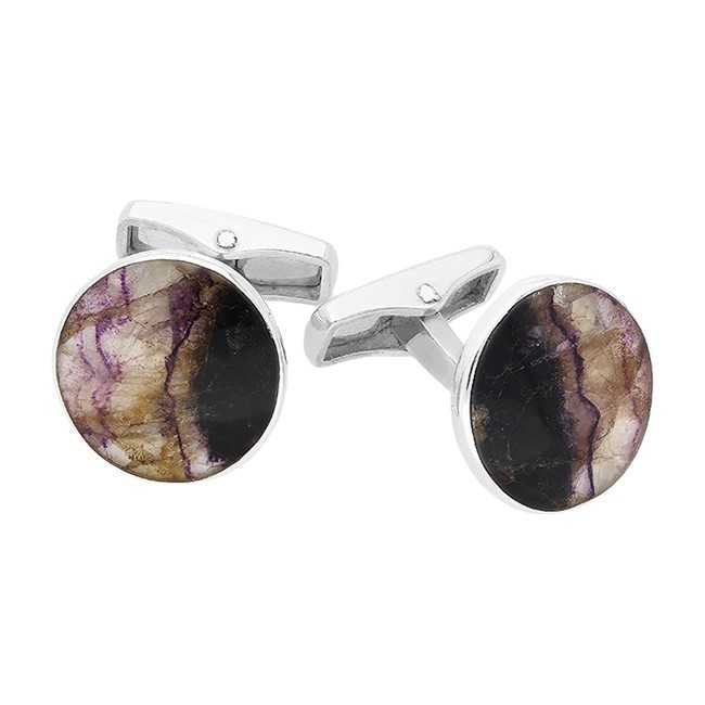Sterling Silver Blue John Round Cufflinks