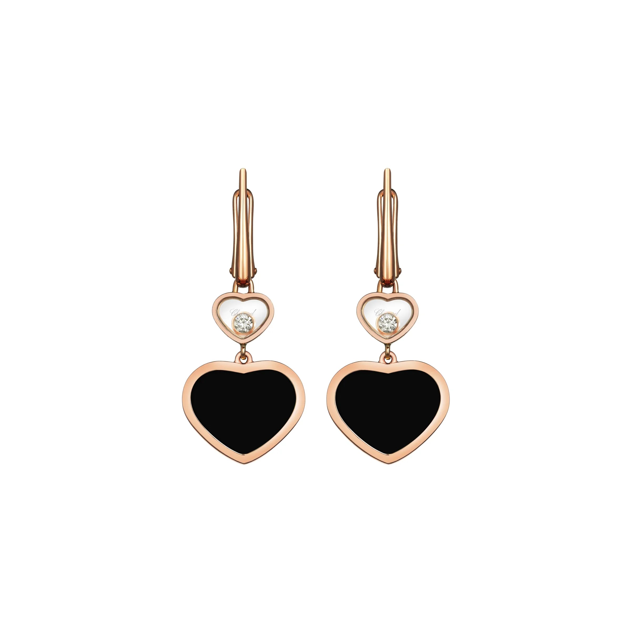 Chopard Happy Hearts 18ct Rose Gold Diamond Onyx Earrings