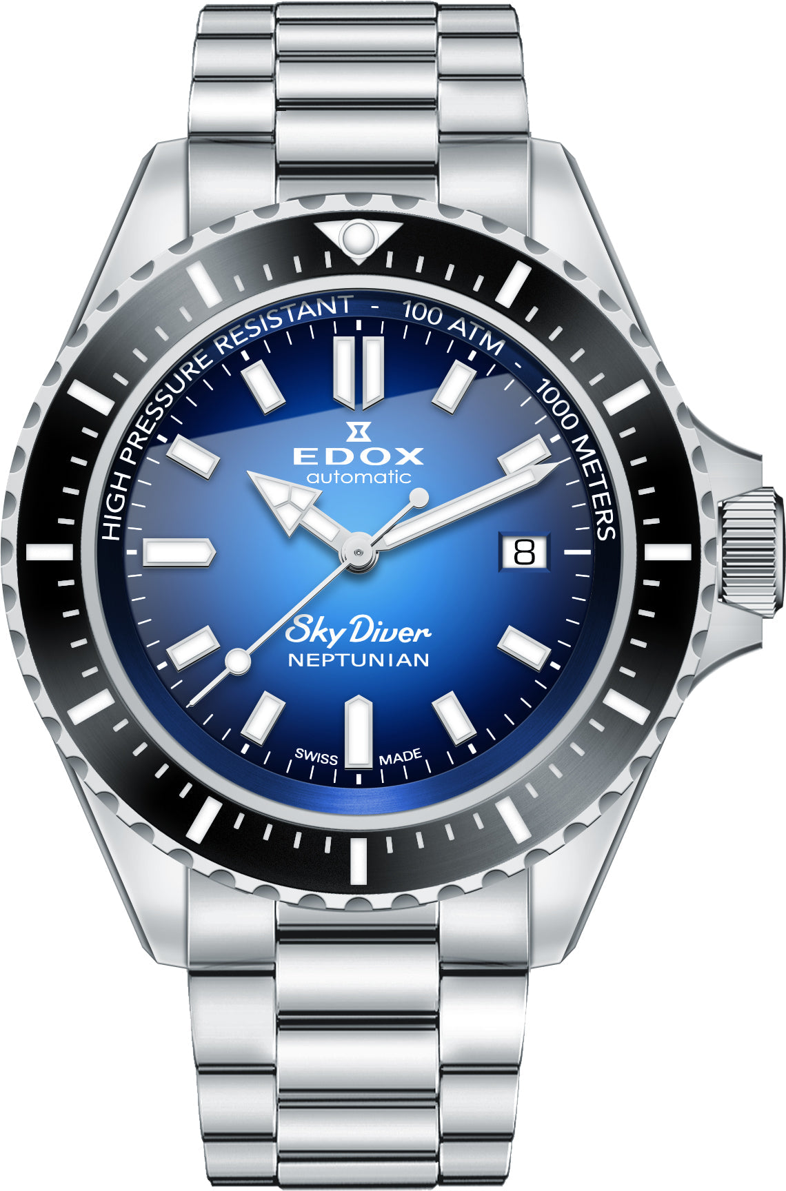 Edox Watch Skydiver Neptunian Automatic 3 Hands - Blue