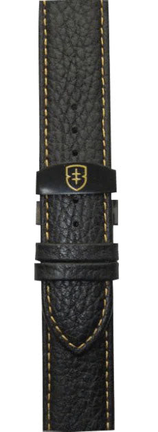 Elliot Brown Leather 22mm Black Pebbled Tan Stitch Deployment