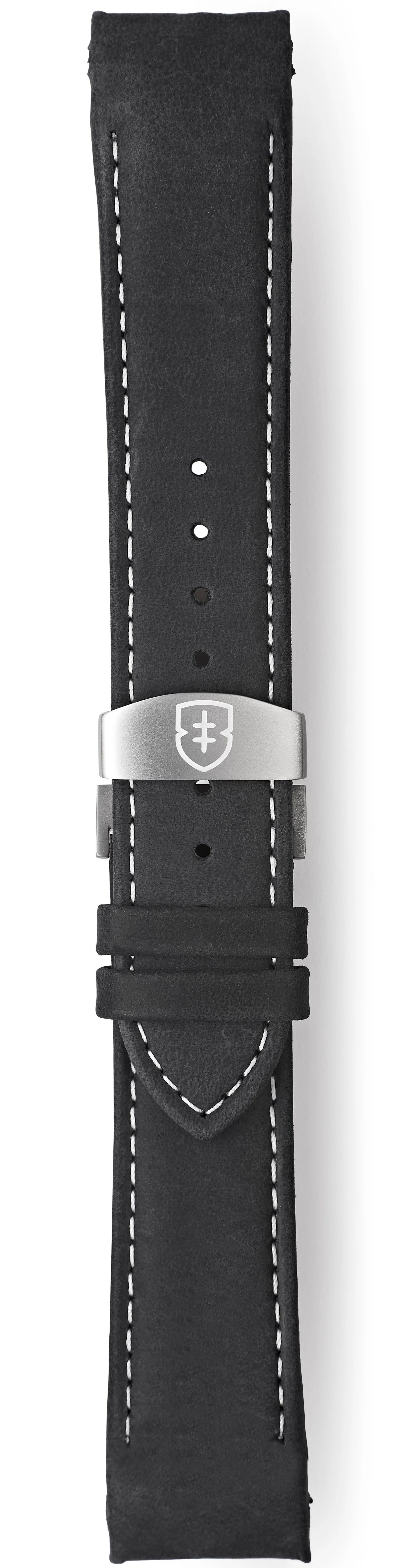 Elliot Brown Leather 22mm Black Matt Pull Up White Stitch 20mm Deployment