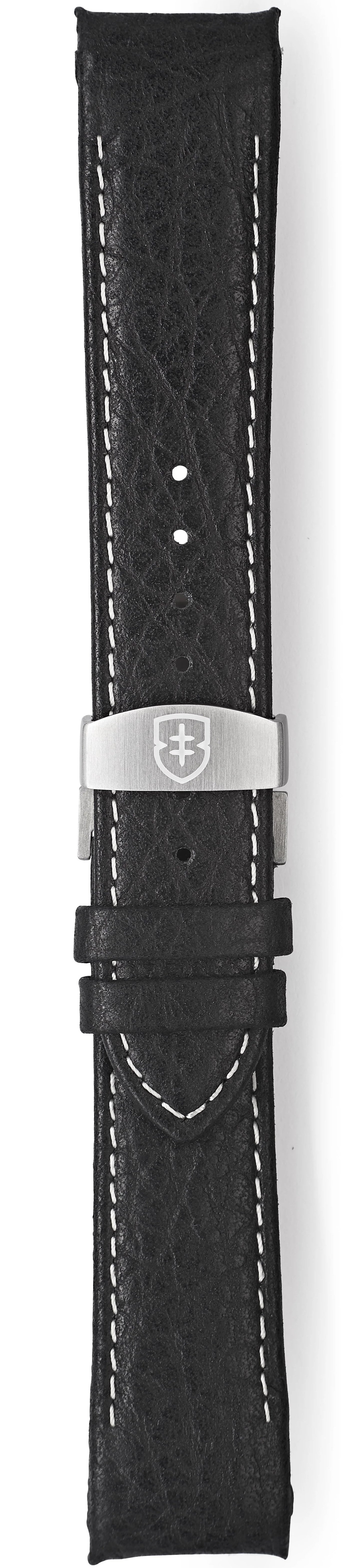 Elliot Brown Leather 22mm Black Textured Cream Stitch Deployment