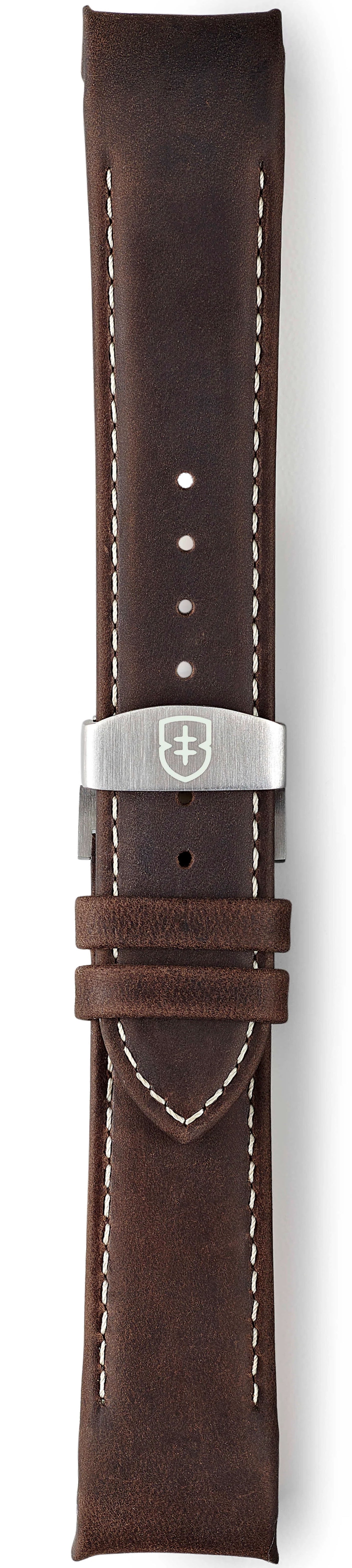 Elliot Brown Leather 22mm Mid Brown Waxed Cream Stitch Bronze Deployment