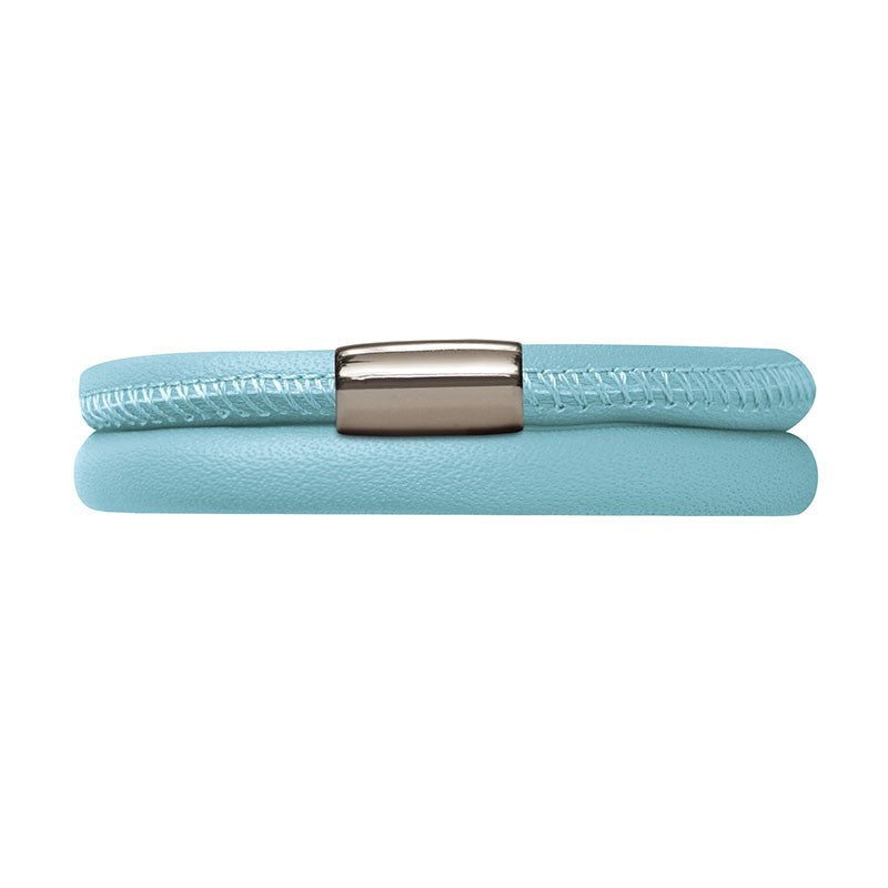 Endless Jewellery Bracelet Leather Double Light Blue 40cm - Silver