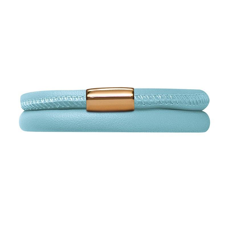 Endless Jewellery Bracelet Leather Double Light Blue Gold Plated 40cm - Silver
