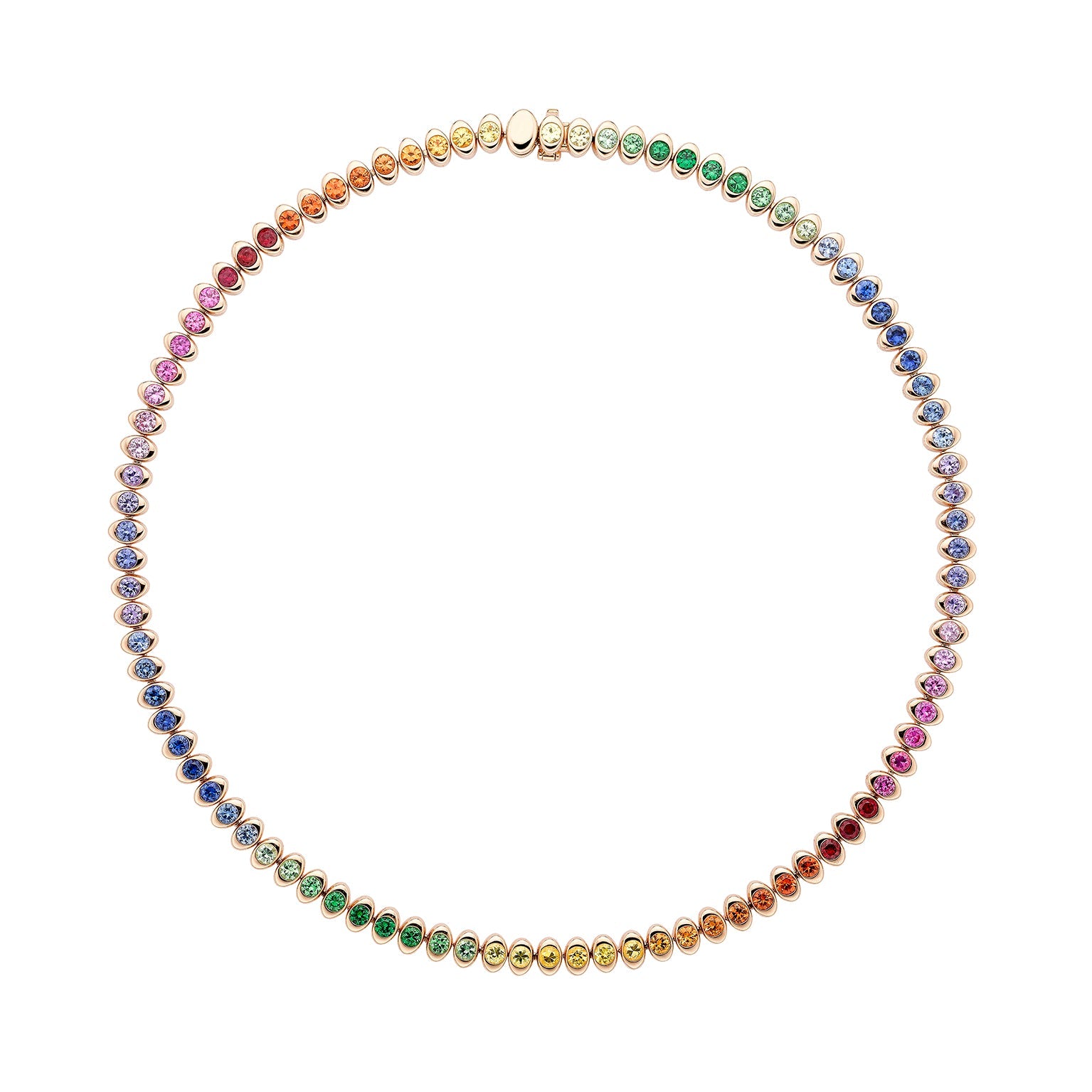 Faberge Colours of Love Cosmic Curve 18ct Rose Gold Rainbow Gemstone Necklace