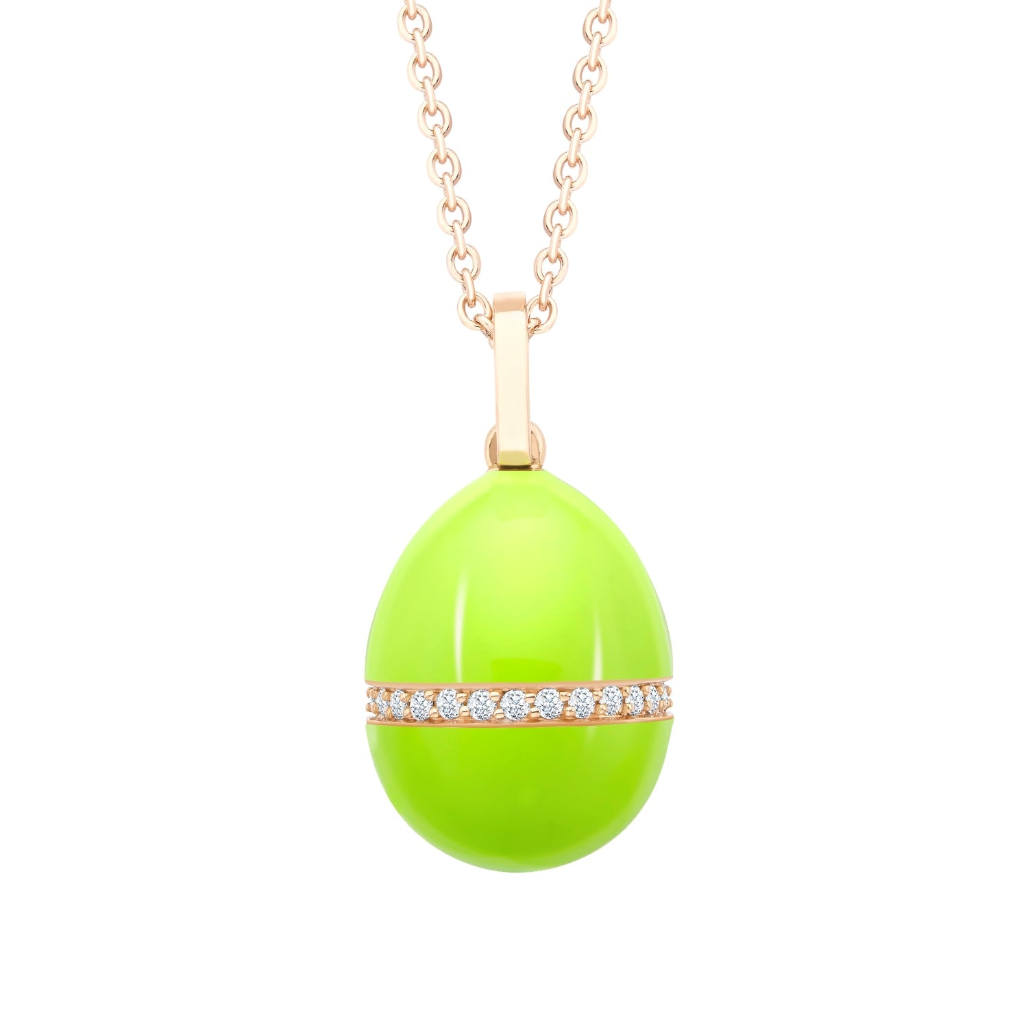 Faberge Essence 18ct Rose Gold Neon Yellow Egg Pendant with Diamond Belt