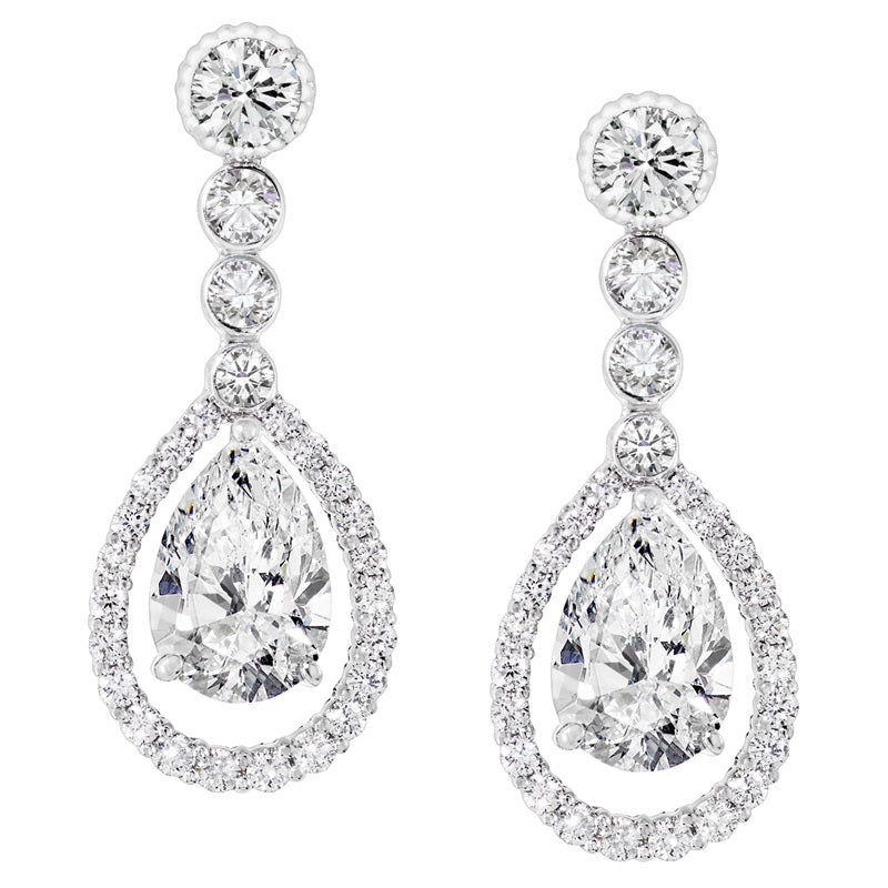 Faberge Platinum Diamond Fluted Teardrop Earrings