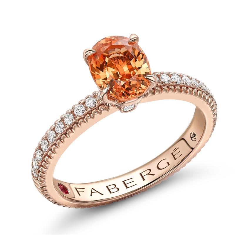 Faberge Colours of Love 18ct Rose Gold Spessartite Diamond Fluted Ring - 56