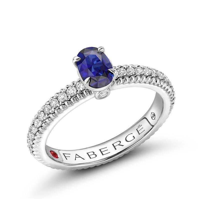 Faberge Colours of Love 18ct White Gold Blue Sapphire Diamond Fluted Ring - 48
