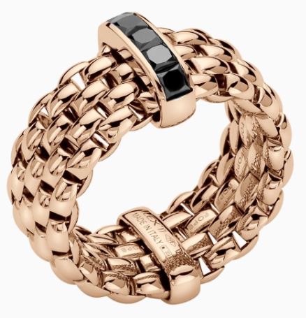 Fope Flex'it Panorama 18ct Rose Gold 0.70ct Black Diamond Ring - XS