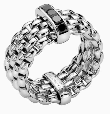 Fope Flex'it Panorama 18ct White Gold 0.70ct Black Diamond Ring - XL