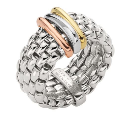 Fope Panorama 18ct White Gold Mixed Rondelle Flexible Ring - XL